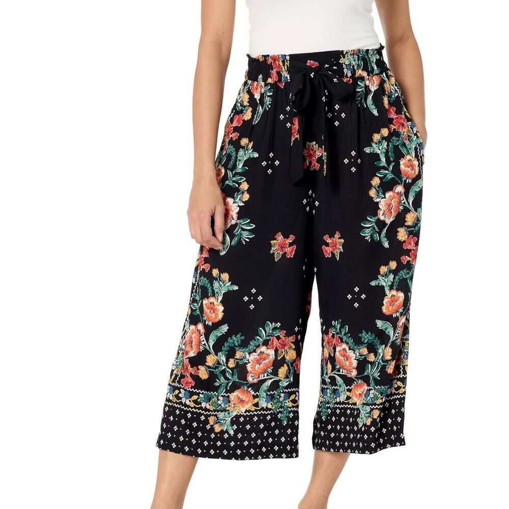Angie Cropped Pants Culotte NEW Floral Black Red Large